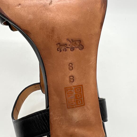 COACH Izzy Woven Leather Heel Sandal T Strap Womens 8 Black Ankle Strap Classic - Picture 11 of 13